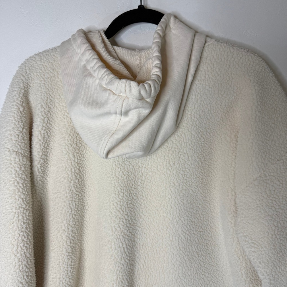Madewell Sherpa Fleece Hoodie Pullover Bubble Sleeve M Cream Ivory Cozy Casual - Picture 5 of 11
